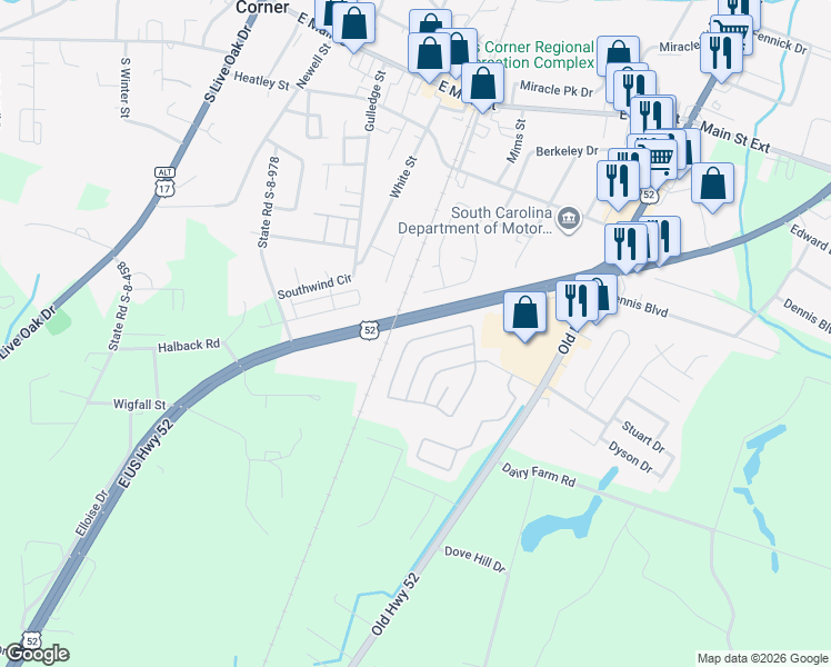 map of restaurants, bars, coffee shops, grocery stores, and more near 339 Hickorywood Drive in Moncks Corner