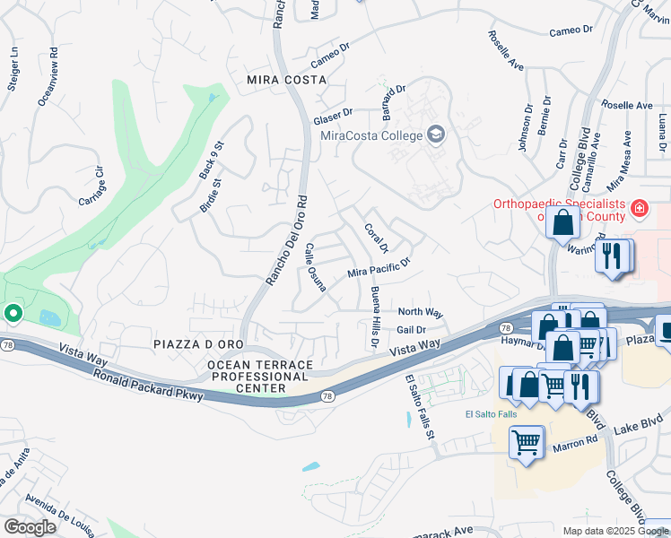 map of restaurants, bars, coffee shops, grocery stores, and more near 3260 Calle Osuna in Oceanside