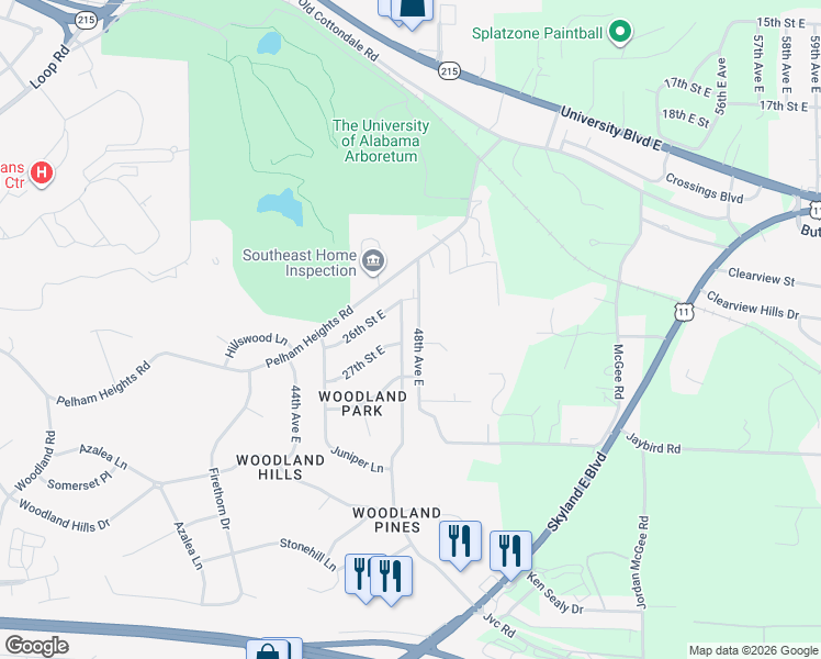 map of restaurants, bars, coffee shops, grocery stores, and more near 2703 47th Avenue East in Tuscaloosa