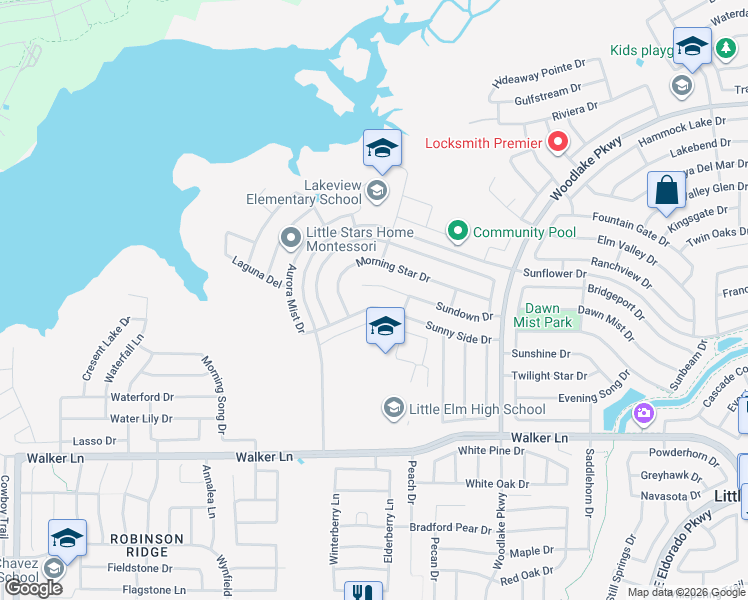 map of restaurants, bars, coffee shops, grocery stores, and more near 1944 Sunny Side Drive in Little Elm