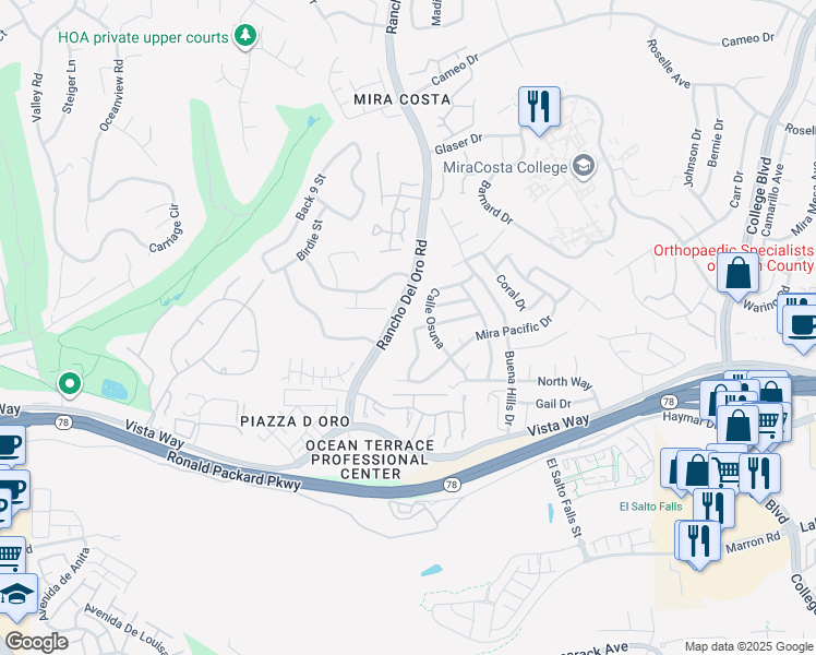 map of restaurants, bars, coffee shops, grocery stores, and more near 3191 Calle Osuna in Oceanside