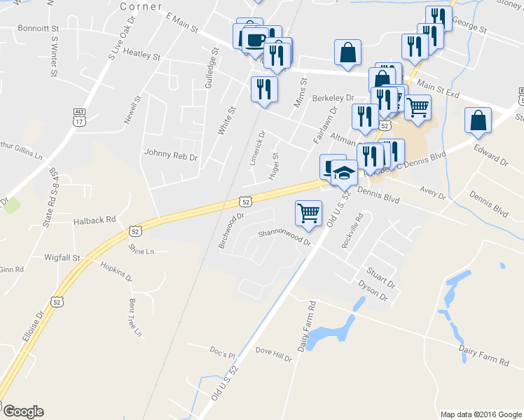 map of restaurants, bars, coffee shops, grocery stores, and more near 530 Birchwood Drive in Moncks Corner