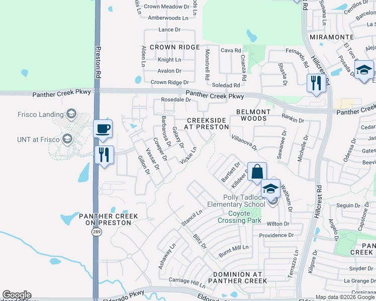 map of restaurants, bars, coffee shops, grocery stores, and more near 12911 Balez Drive in Frisco