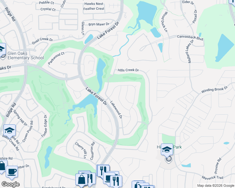 map of restaurants, bars, coffee shops, grocery stores, and more near 4716 North Meadow Ridge Circle in McKinney