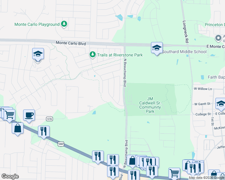 map of restaurants, bars, coffee shops, grocery stores, and more near 1103 Mercury Drive in Princeton