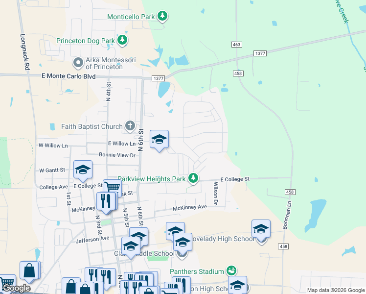 map of restaurants, bars, coffee shops, grocery stores, and more near 1028 Weiss Avenue in Princeton