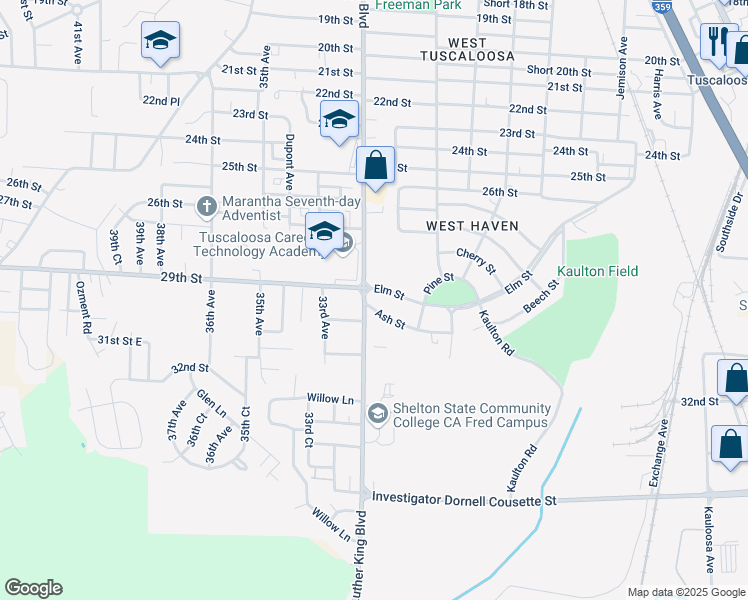 map of restaurants, bars, coffee shops, grocery stores, and more near 3240 Martin Luther King Junior Boulevard in Tuscaloosa
