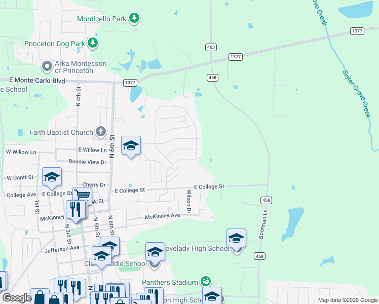 map of restaurants, bars, coffee shops, grocery stores, and more near 1316 East College Avenue in Princeton