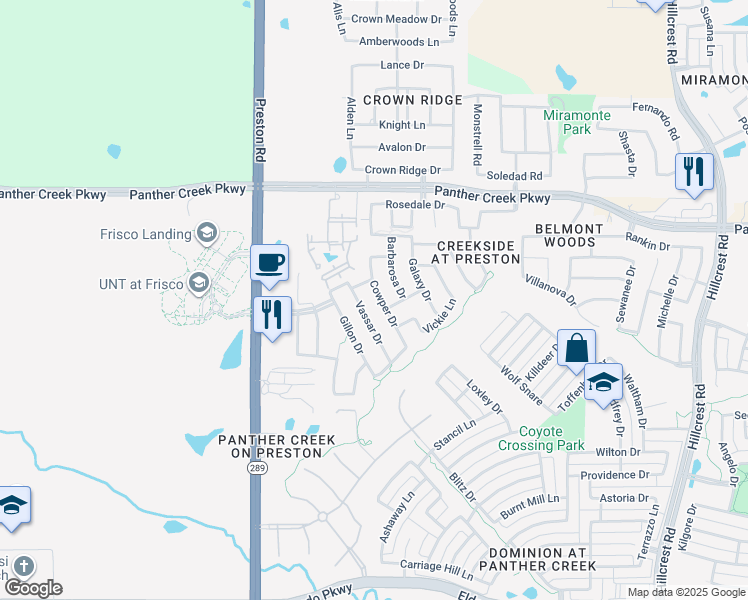 map of restaurants, bars, coffee shops, grocery stores, and more near 13031 Cowper Drive in Frisco