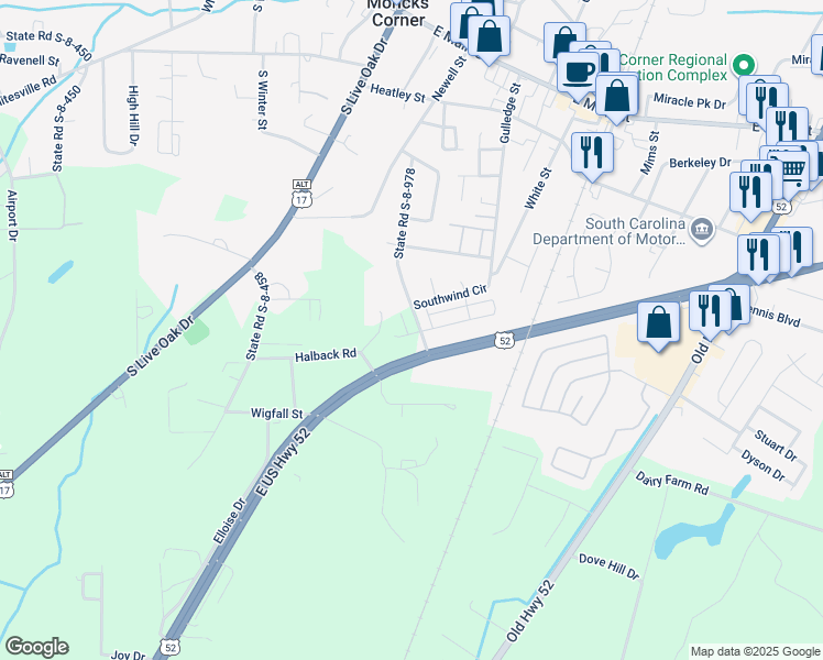 map of restaurants, bars, coffee shops, grocery stores, and more near 326 State Road S-8-978 in Moncks Corner