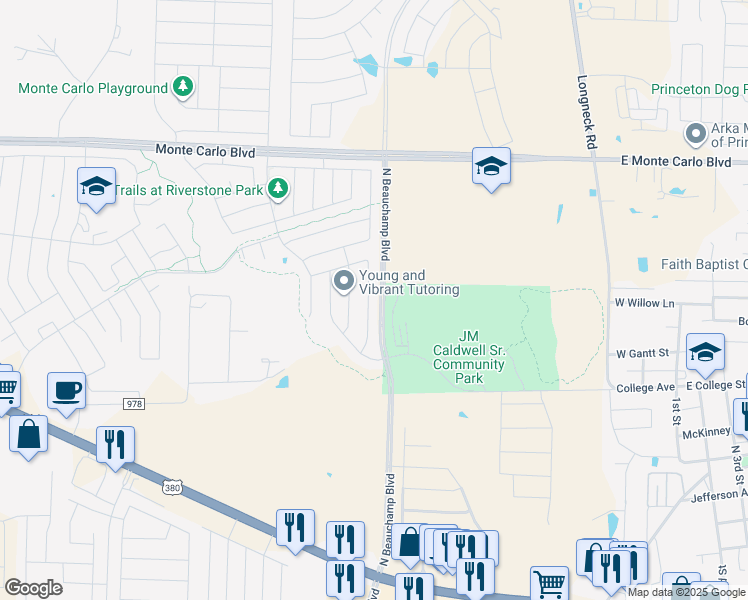 map of restaurants, bars, coffee shops, grocery stores, and more near 1103 Mercury Drive in Princeton