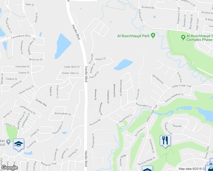 map of restaurants, bars, coffee shops, grocery stores, and more near 1300 Timberline Drive in McKinney