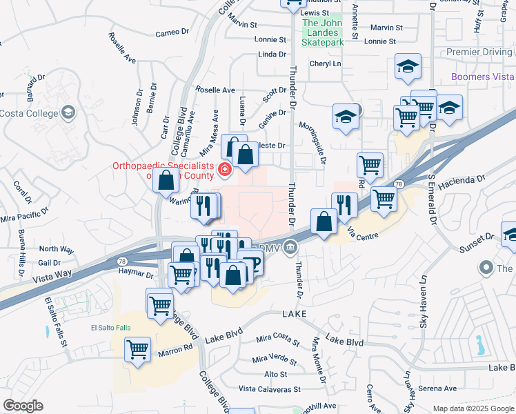 map of restaurants, bars, coffee shops, grocery stores, and more near 4002 Vista Way in Oceanside