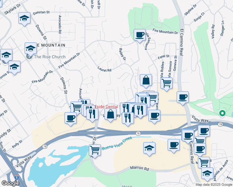 map of restaurants, bars, coffee shops, grocery stores, and more near 2005 Estero Street in Oceanside