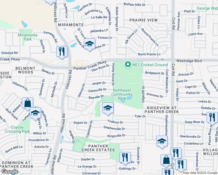 map of restaurants, bars, coffee shops, grocery stores, and more near 11647 Jasper Drive in Frisco