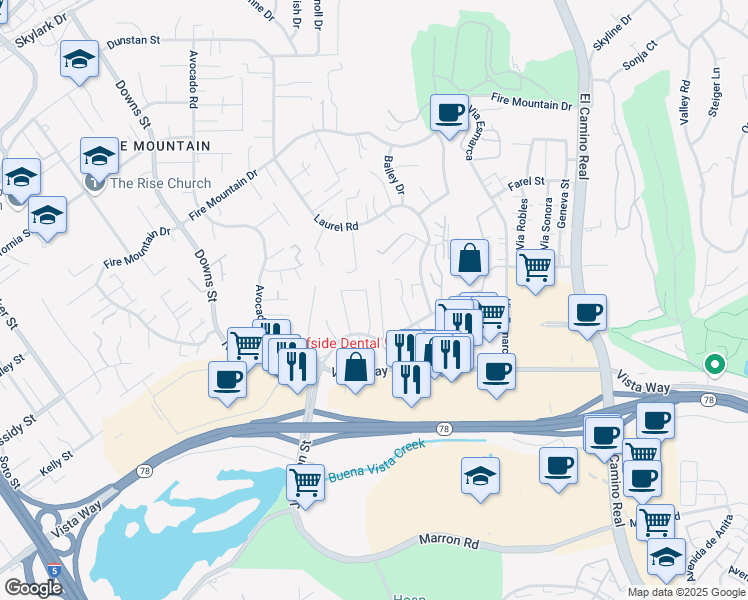 map of restaurants, bars, coffee shops, grocery stores, and more near 2005 Estero Street in Oceanside