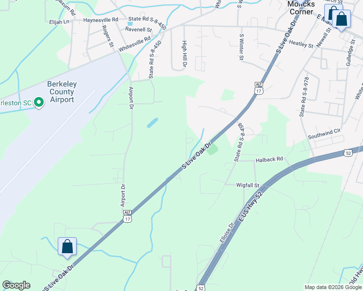 map of restaurants, bars, coffee shops, grocery stores, and more near 121 Wildwood Lane in Moncks Corner