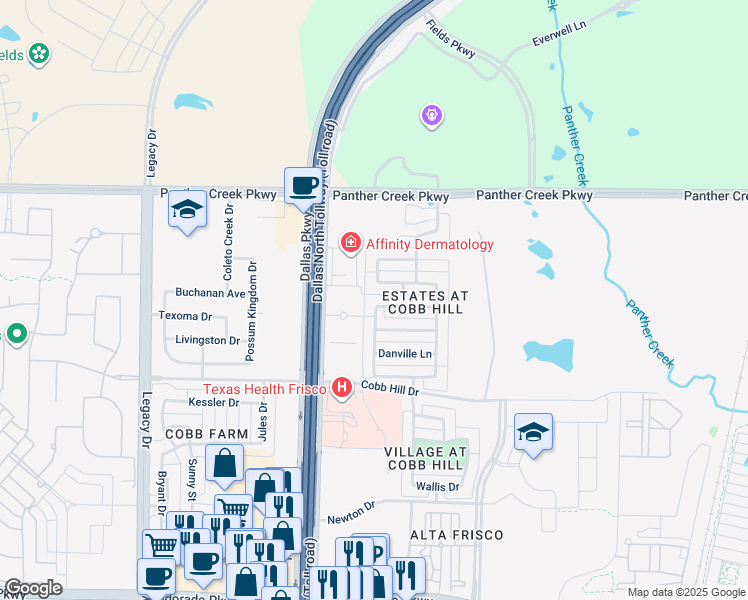 map of restaurants, bars, coffee shops, grocery stores, and more near 5700 Noble Oak Lane in Frisco