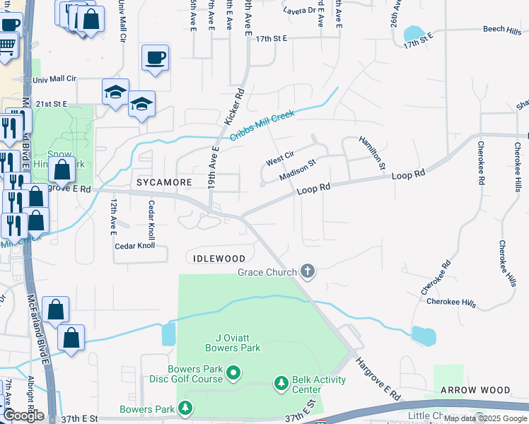 map of restaurants, bars, coffee shops, grocery stores, and more near 2015 Loop Road in Tuscaloosa