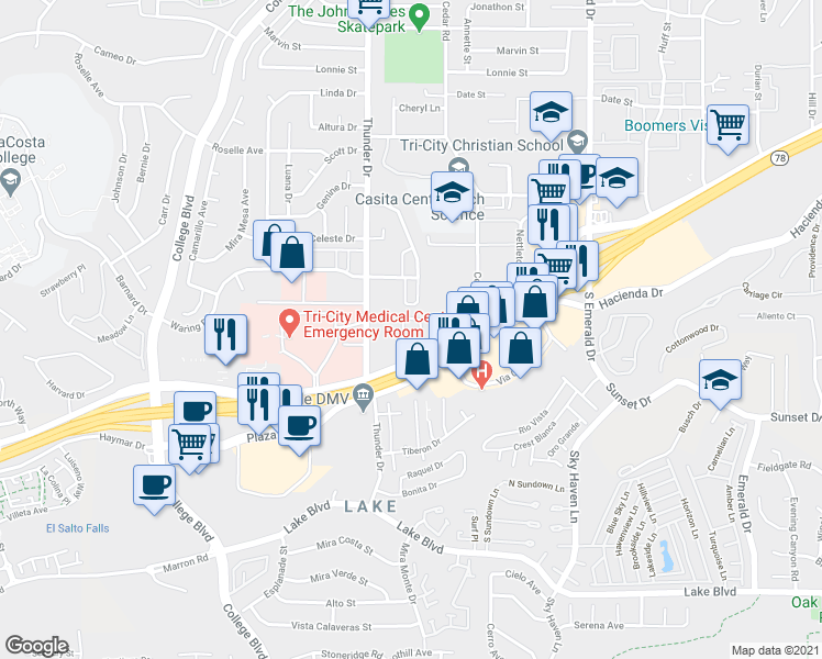map of restaurants, bars, coffee shops, grocery stores, and more near 2067 West Vista Way in Vista