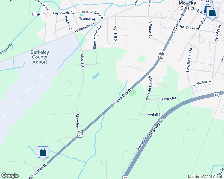 map of restaurants, bars, coffee shops, grocery stores, and more near 121 Wildwood Lane in Moncks Corner