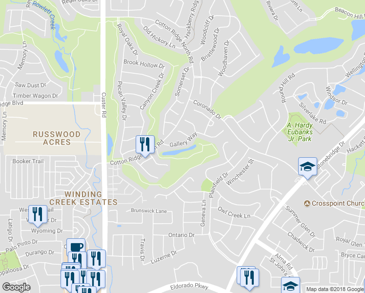 map of restaurants, bars, coffee shops, grocery stores, and more near 8417 Gallery Way in McKinney