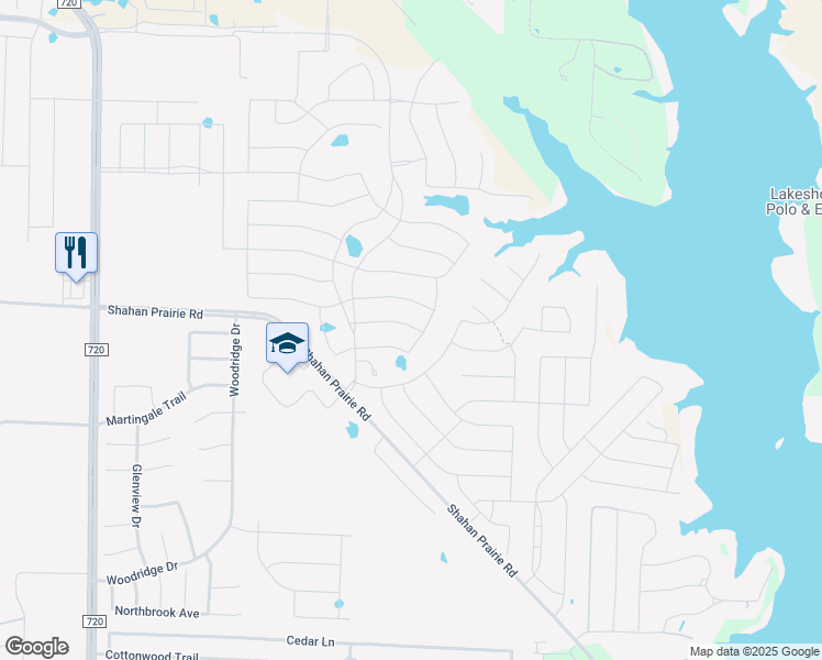 map of restaurants, bars, coffee shops, grocery stores, and more near 9816 Forester Trail in Oak Point