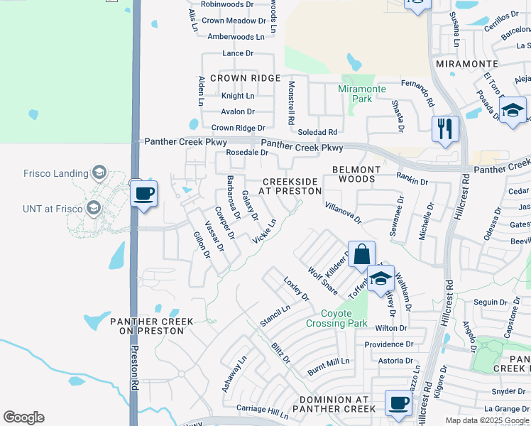 map of restaurants, bars, coffee shops, grocery stores, and more near 12911 Balez Drive in Frisco