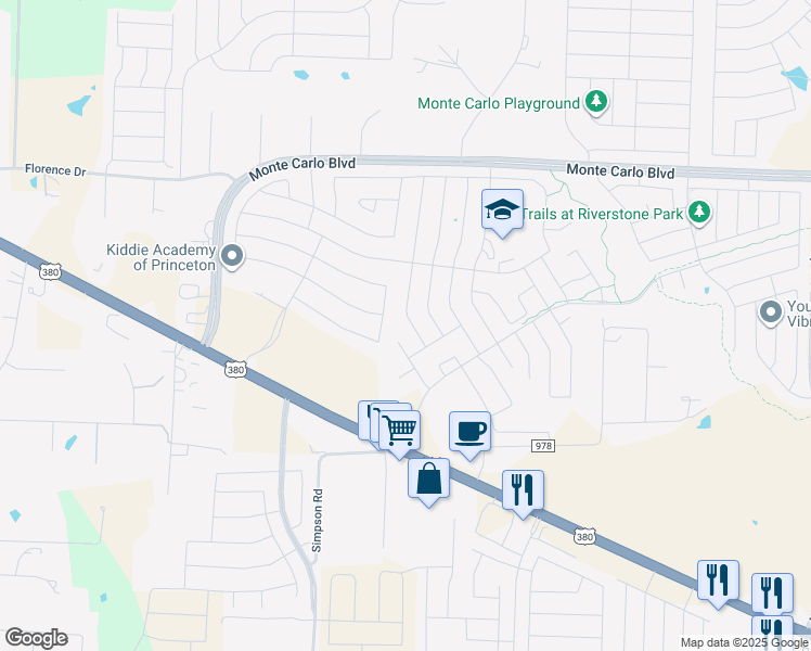map of restaurants, bars, coffee shops, grocery stores, and more near 2024 Meadow Park Dr in Princeton