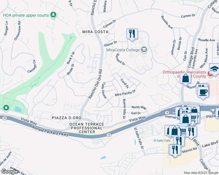 map of restaurants, bars, coffee shops, grocery stores, and more near 3589 Nina Street in Oceanside