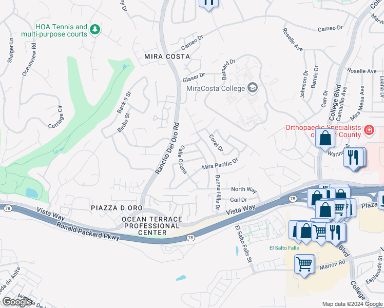 map of restaurants, bars, coffee shops, grocery stores, and more near 3589 Nina Street in Oceanside