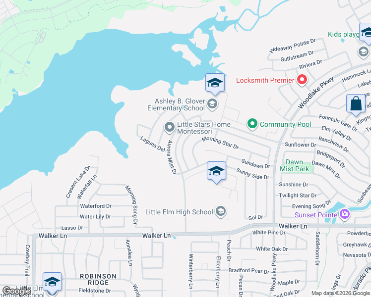 map of restaurants, bars, coffee shops, grocery stores, and more near 2918 Lakefield Drive in Little Elm
