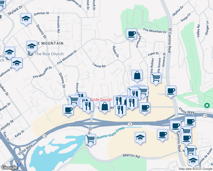 map of restaurants, bars, coffee shops, grocery stores, and more near 2005 Estero Street in Oceanside