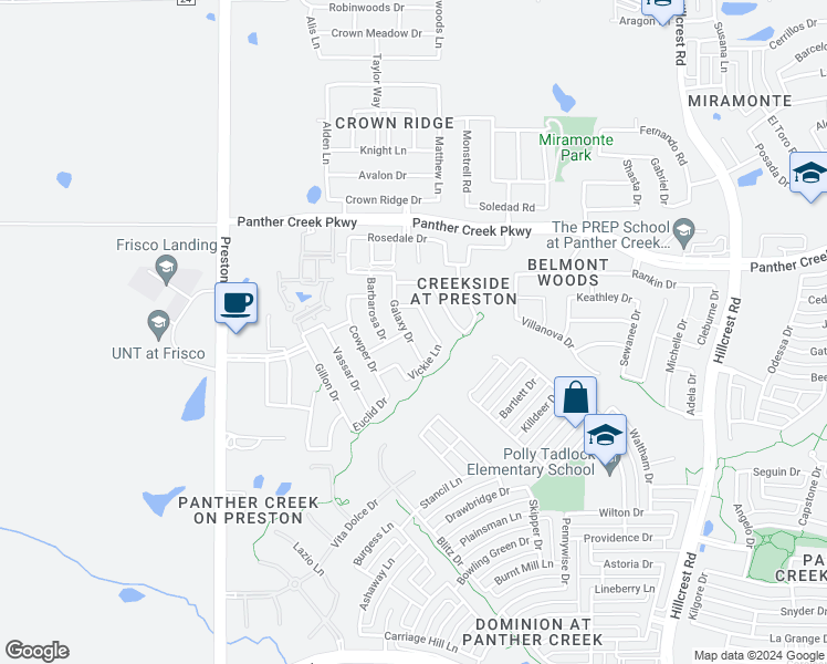 map of restaurants, bars, coffee shops, grocery stores, and more near 12988 Galaxy Drive in Frisco