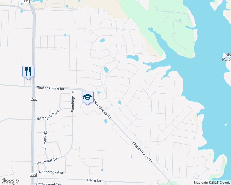 map of restaurants, bars, coffee shops, grocery stores, and more near 9712 Forester Trail in Oak Point