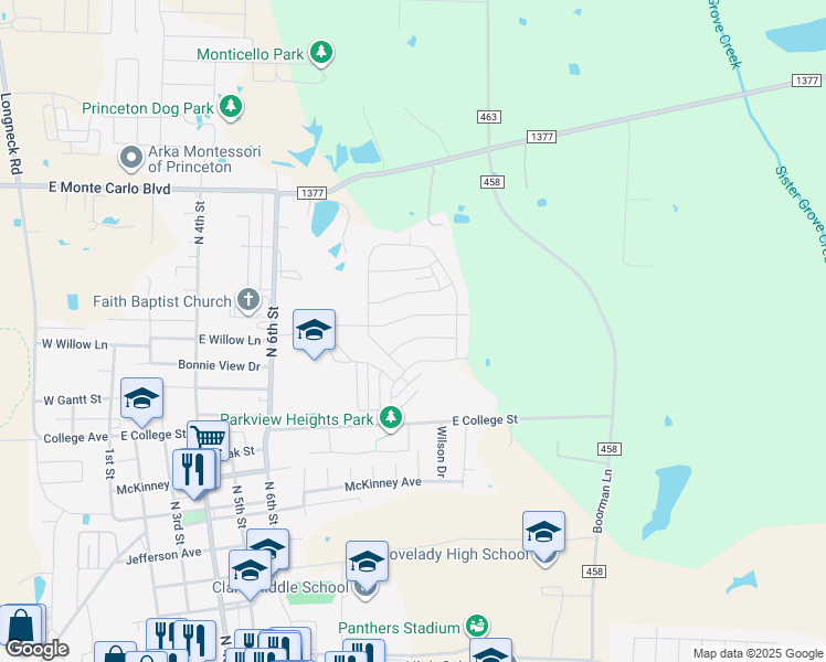 map of restaurants, bars, coffee shops, grocery stores, and more near 1009 Dye Boulevard in Princeton