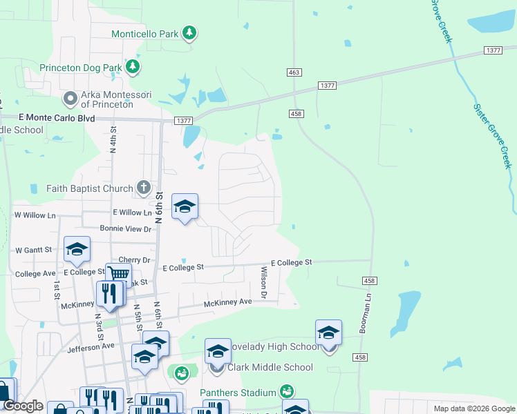 map of restaurants, bars, coffee shops, grocery stores, and more near 1009 Dye Boulevard in Princeton