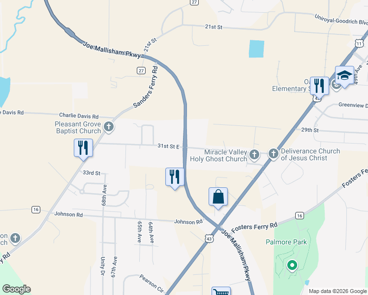 map of restaurants, bars, coffee shops, grocery stores, and more near 6210 31st Street in Tuscaloosa