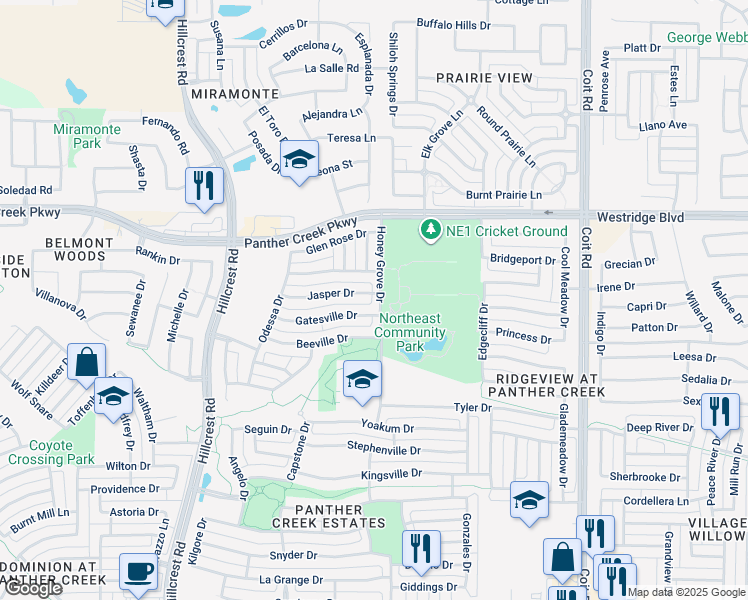 map of restaurants, bars, coffee shops, grocery stores, and more near 11647 Jasper Drive in Frisco