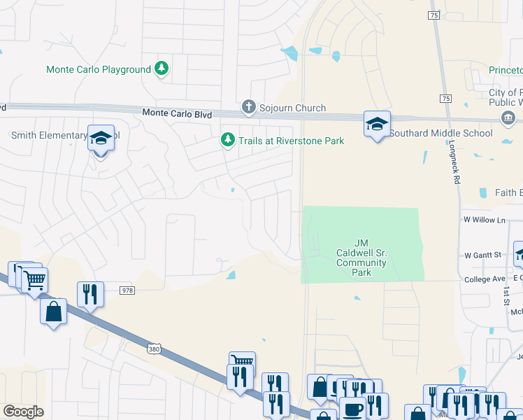 map of restaurants, bars, coffee shops, grocery stores, and more near 1011 Emerald Drive in Princeton