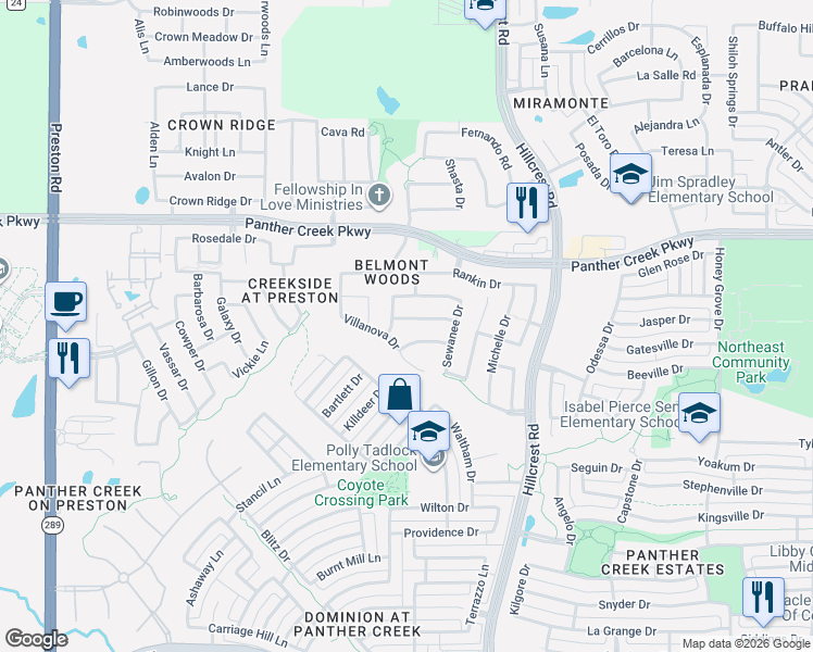 map of restaurants, bars, coffee shops, grocery stores, and more near 10577 Midway Drive in Frisco