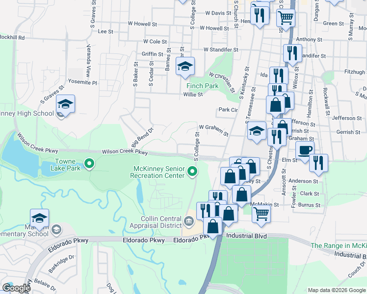 map of restaurants, bars, coffee shops, grocery stores, and more near 1211 Steeple Ridge Court in McKinney