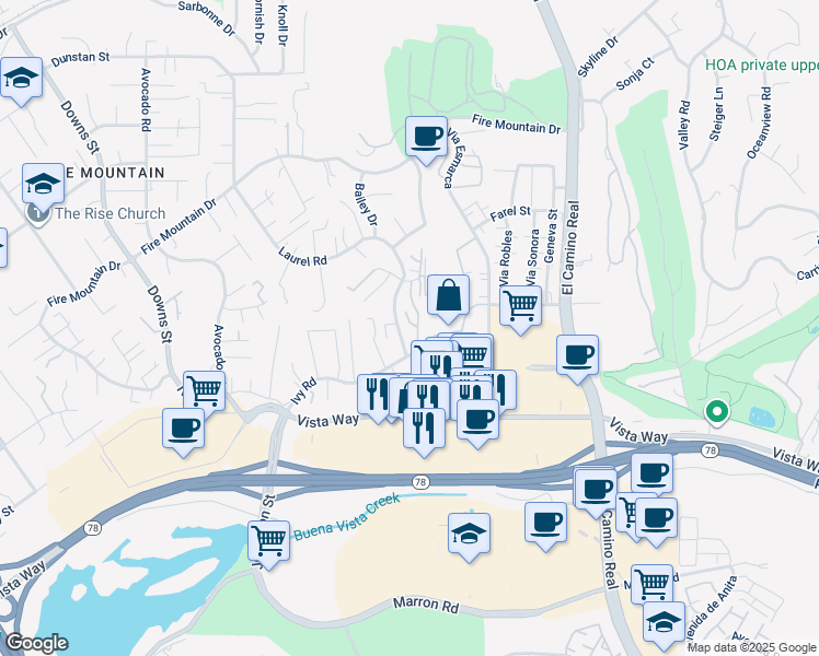 map of restaurants, bars, coffee shops, grocery stores, and more near 1993 Catamaran Way in Oceanside