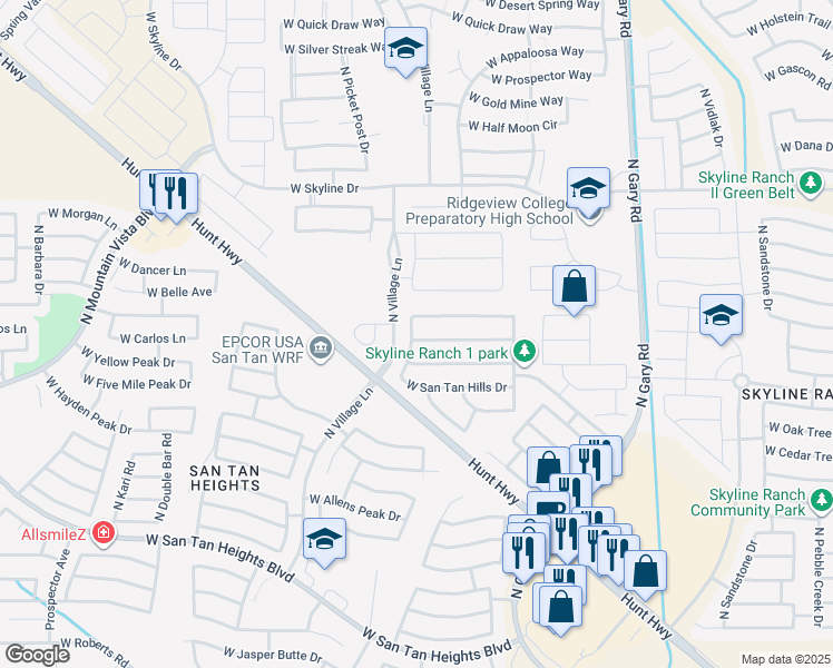 map of restaurants, bars, coffee shops, grocery stores, and more near 2242 West Green Tree Drive in Queen Creek