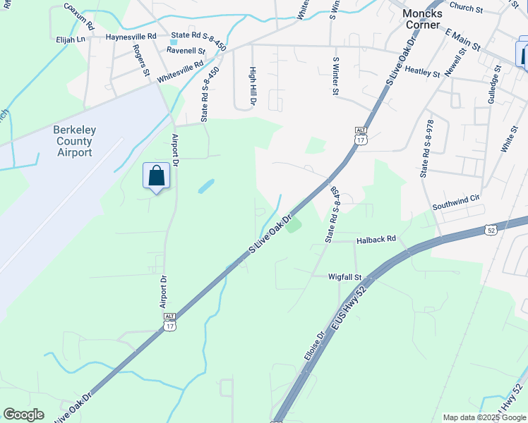 map of restaurants, bars, coffee shops, grocery stores, and more near 121 Wildwood Lane in Moncks Corner