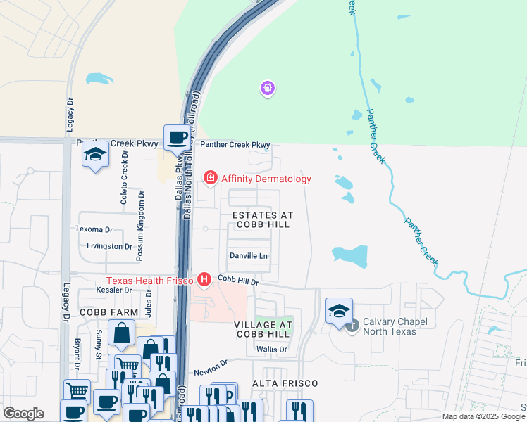 map of restaurants, bars, coffee shops, grocery stores, and more near 5886 Noble Oak Lane in Frisco