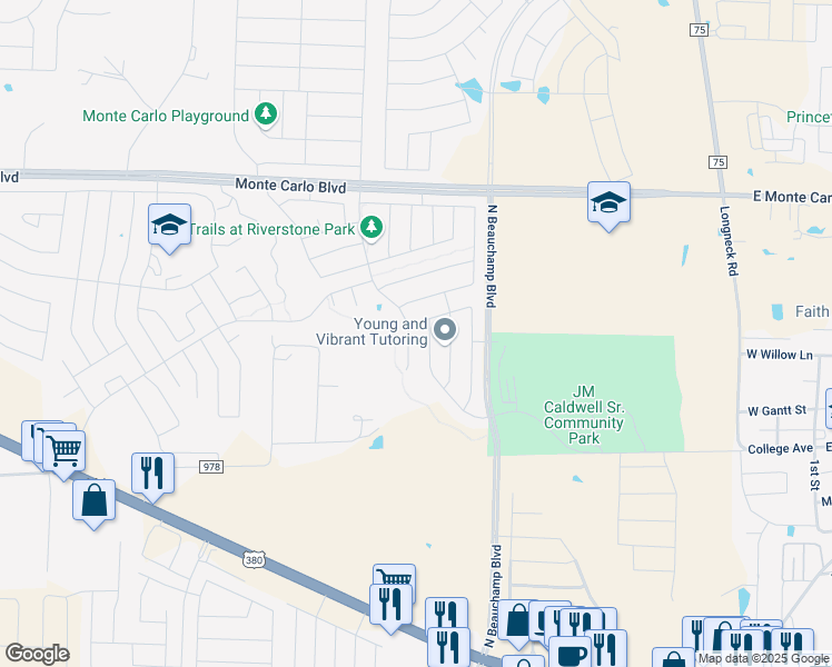 map of restaurants, bars, coffee shops, grocery stores, and more near 1011 Emerald Drive in Princeton