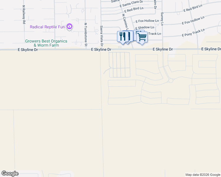 map of restaurants, bars, coffee shops, grocery stores, and more near 33231 Sierra Vista Drive in San Tan Valley