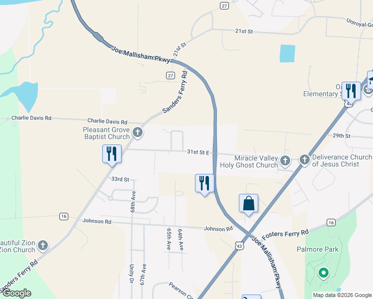 map of restaurants, bars, coffee shops, grocery stores, and more near 6210-6460 31st St in Tuscaloosa