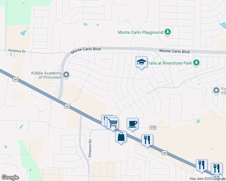 map of restaurants, bars, coffee shops, grocery stores, and more near 2024 Meadow Park Drive in Princeton
